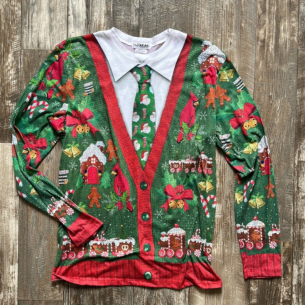 Men’s holiday Faux Real spandex long sleeve shirt